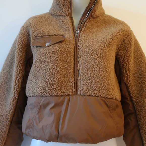 Womens Frame Brown Fleece /Nylon Mix Bomber Jacket S/P * - Picture 4 of 7